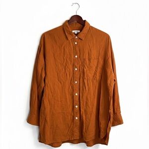 Madewell Oversized Linen Button Up Shirt XS Burnt Orange Rust Long Sleeve